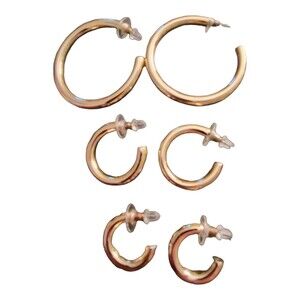 Set Of 3 14K Yellow Gold Pierced Earring Hoops Benevolencs Los Angeles
